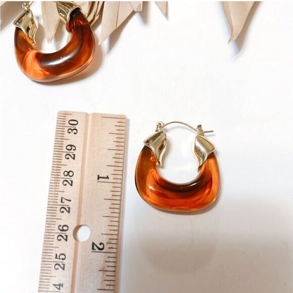 Brown Hoop Earrings N1436 - Picture 5 of 5